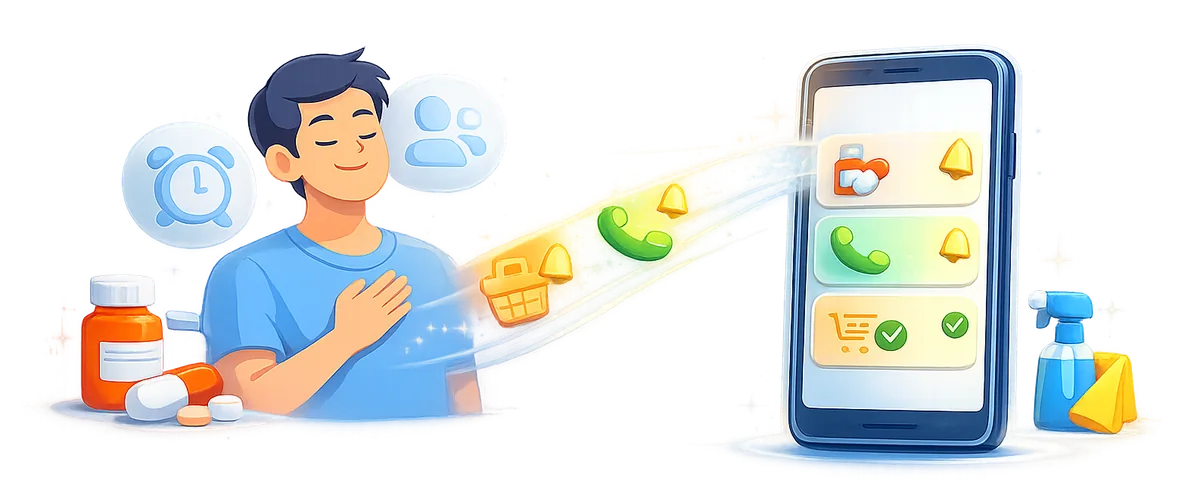 A person hands everyday tasks to an app that helps remember them