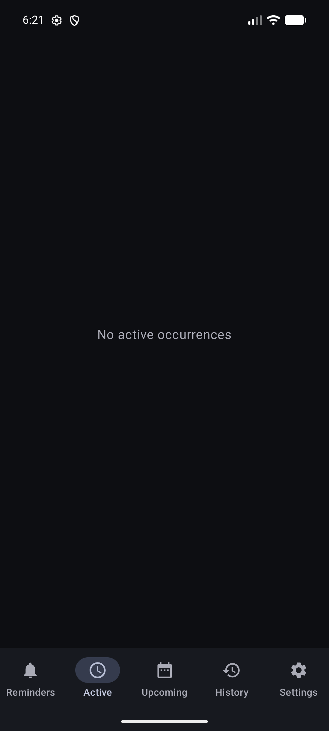 The empty Active section before an alert needs attention