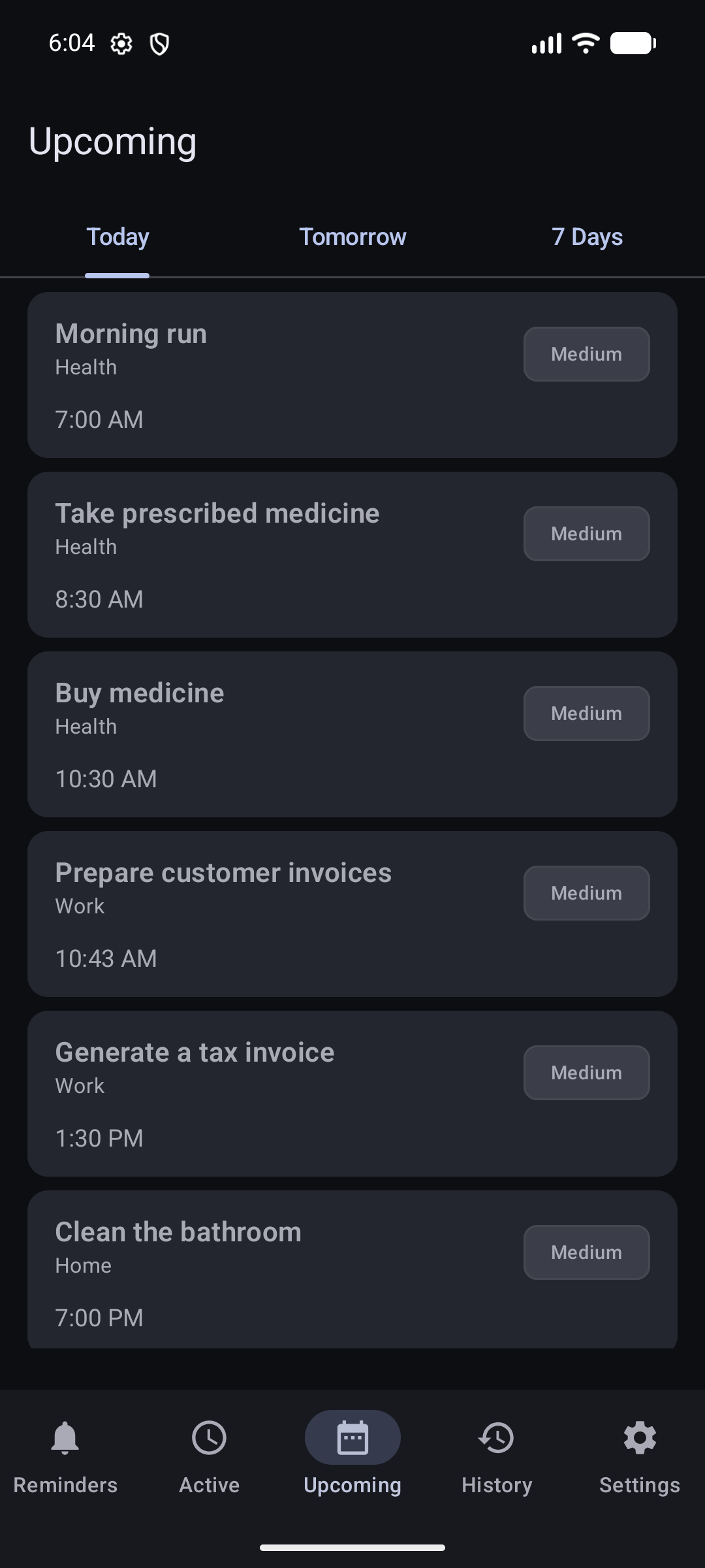 The Upcoming section with calculated future alerts