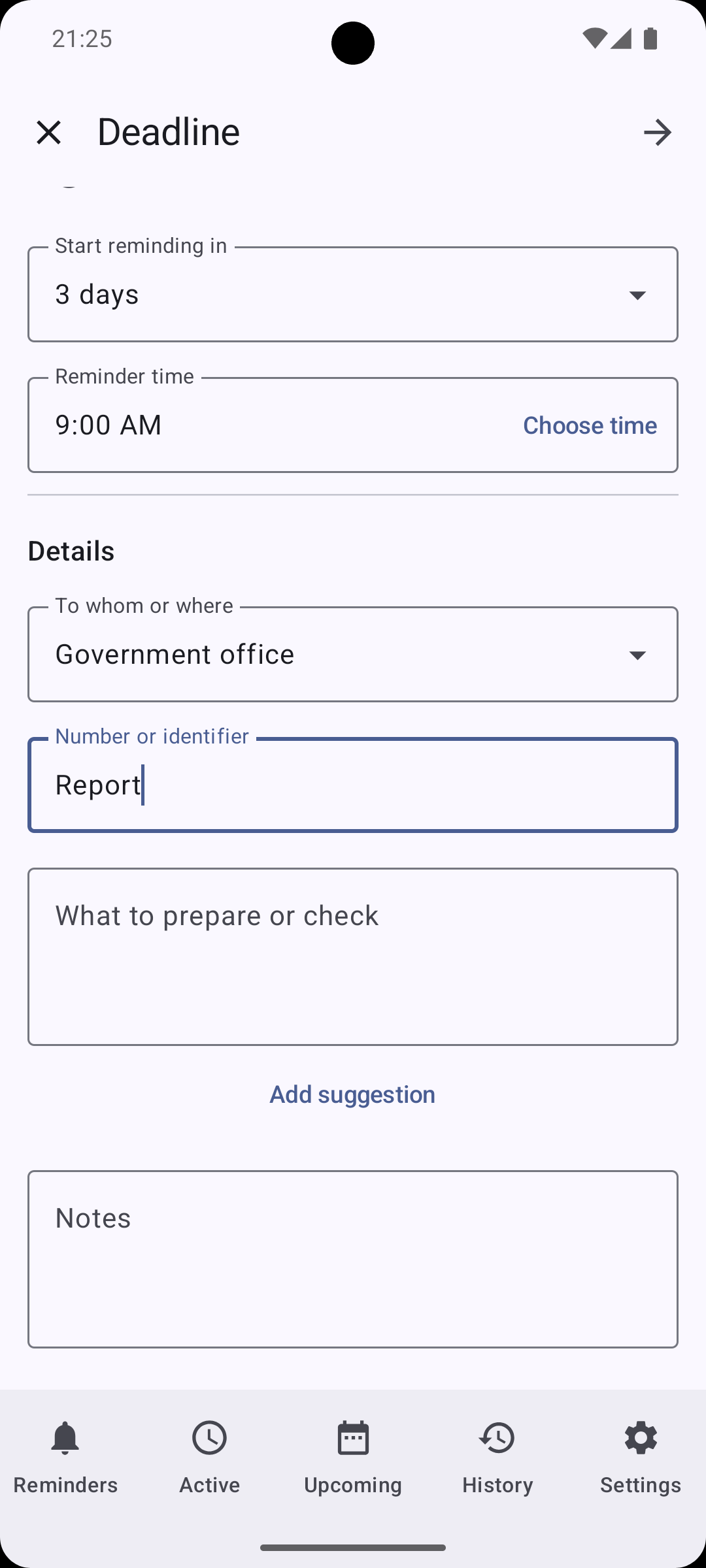 More Deadline scenario details: recipient, identifier, and preparation